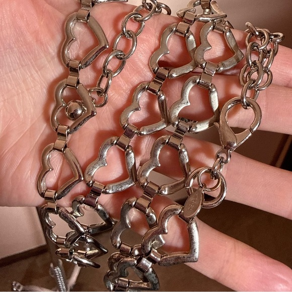 Vintage retro art deco coquette girl silver heart skinny Chain Belt 1980’s main image 9